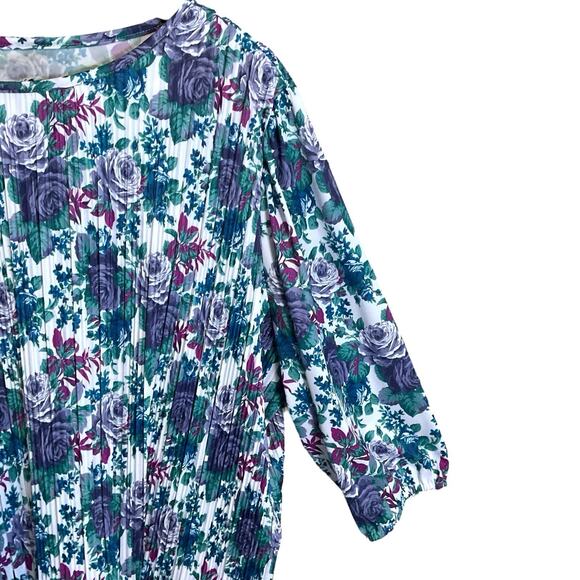 Cue Fashions Dress Women's Size 24W Purple Floral Broom Fold Vintage 3/4 Sleeve - Picture 6 of 12